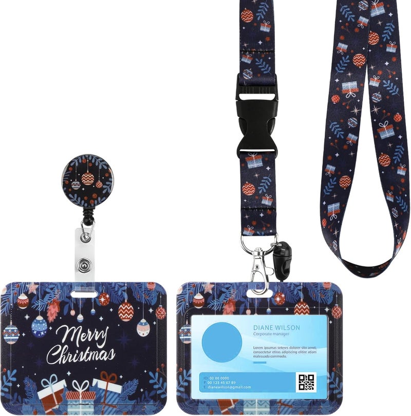Hinsly ID Badge Holder with Lanyard Christmas Decoration, Retractable Badge Holders Reels with Lanyards Adjustable, for Women Kids Teacher Nurses Doctor Student - Image 1